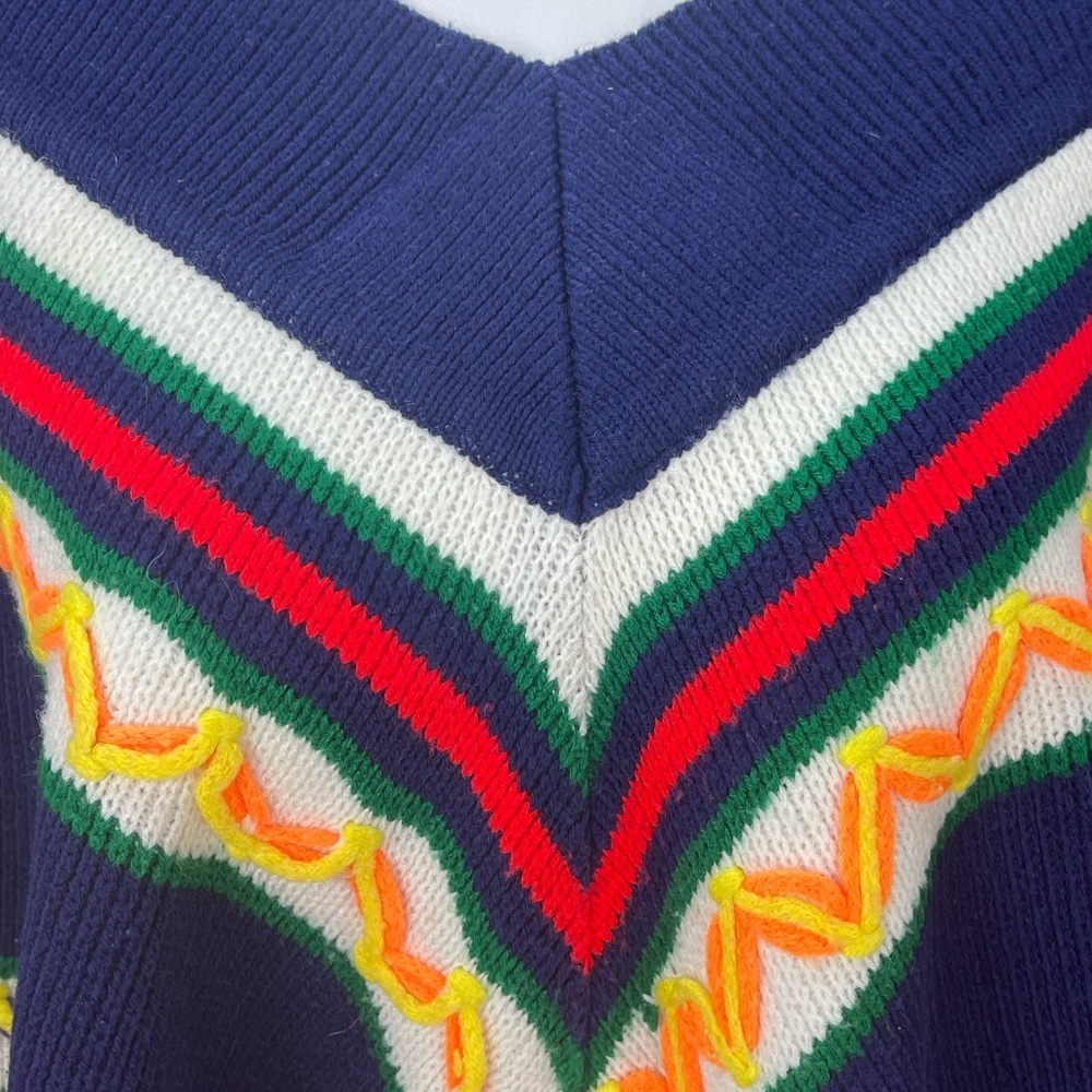 Miss Erika Inc Navy multi colored striped boho sweater poncho - Picture 5 of 14